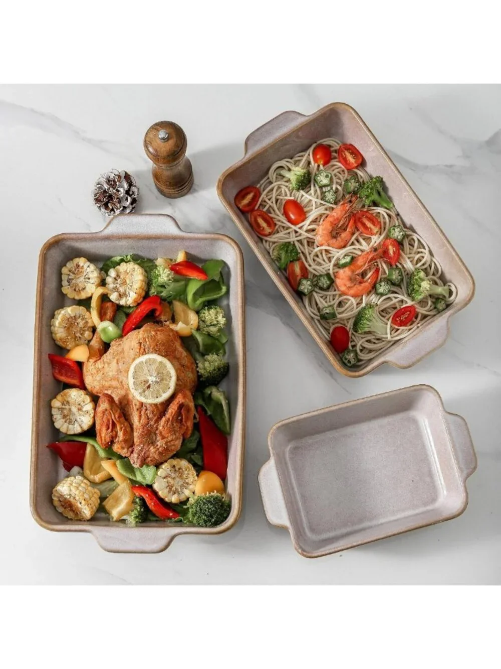 Large Ceramic Baking Dish Set of 3 - Deep Casserole & Lasagna Pans for Oven